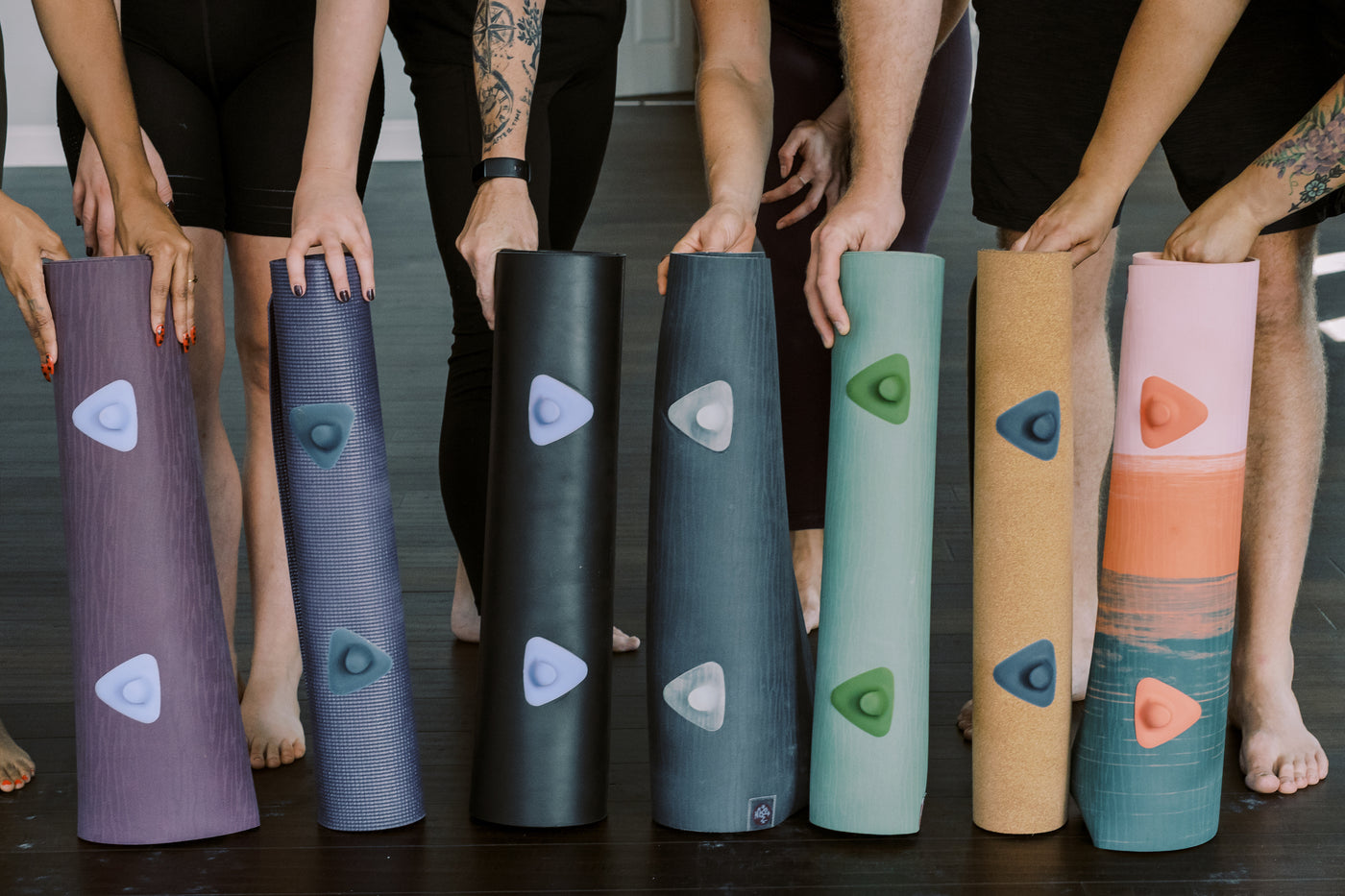rubber yoga mats with yoga props as wrist support 